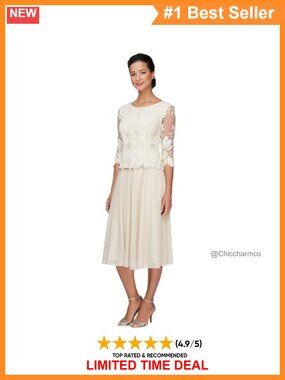 Plus Size Tea Length Lace Mock Dress Formal Wedding Guest 3/4 Sleeve